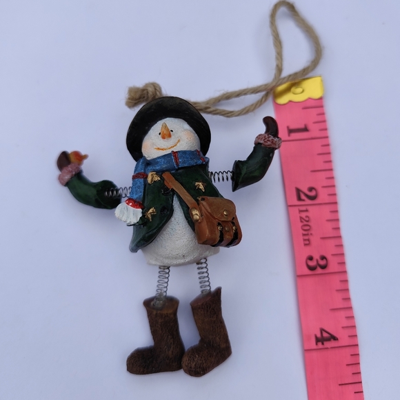 Snowman Ornament Green Jacket Brown Purse Boots and Spring legs - Picture 5 of 5